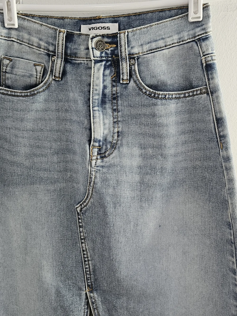 Vigross Blue Denim Maxi Skirt With Front Split